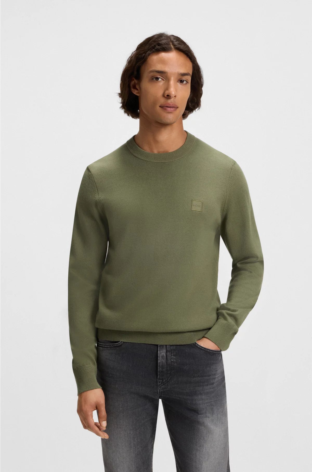 COTTON-CASHMERE SWEATER WITH LOGO LABEL