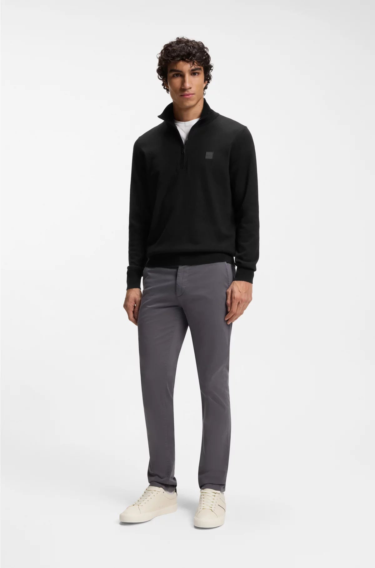 LOGO-PATCH ZIP-NECK SWEATER IN COTTON AND CASHMERE