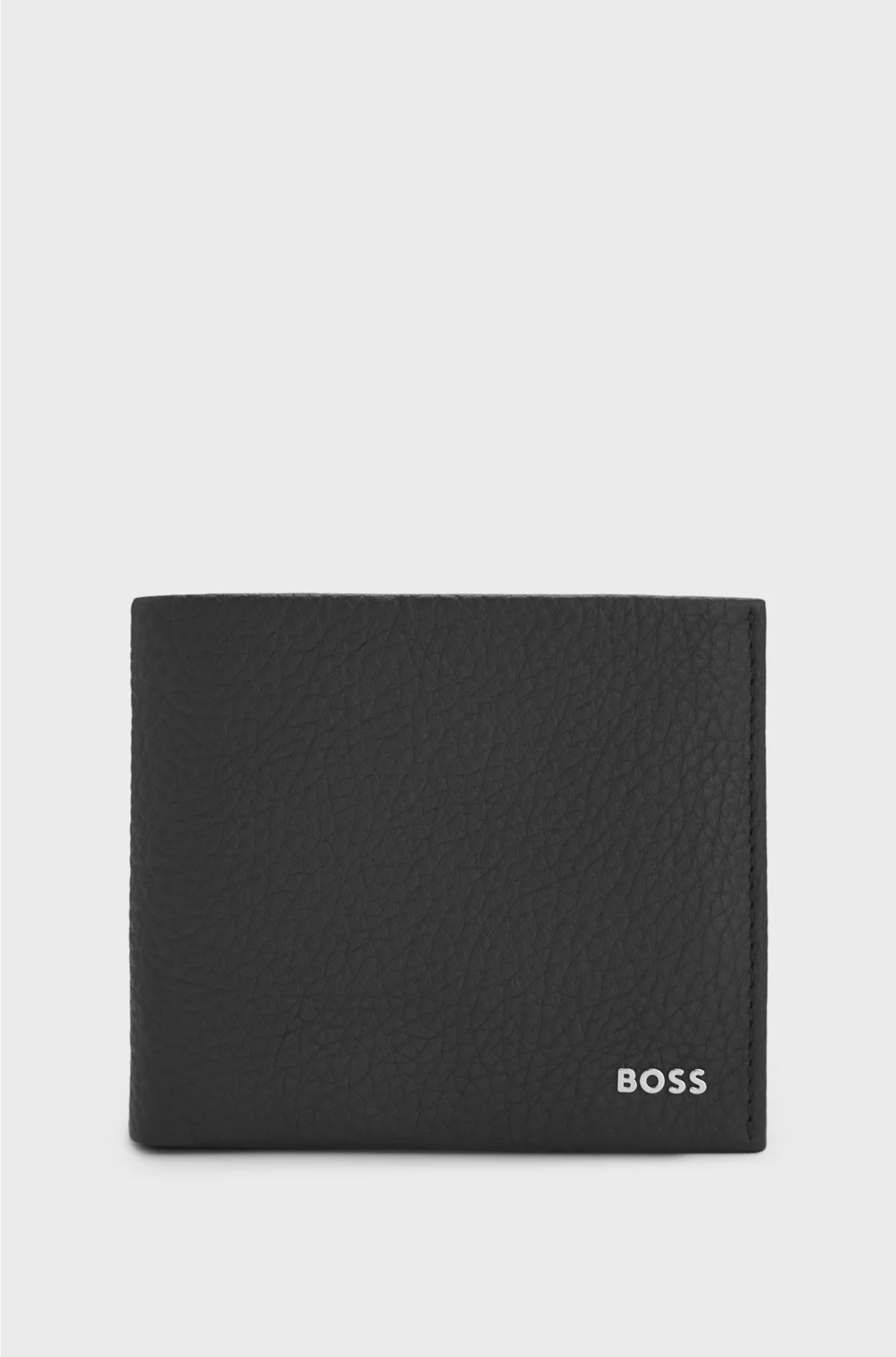 GRAINED-LEATHER BILLFOLD WALLET WITH METAL LOGO
