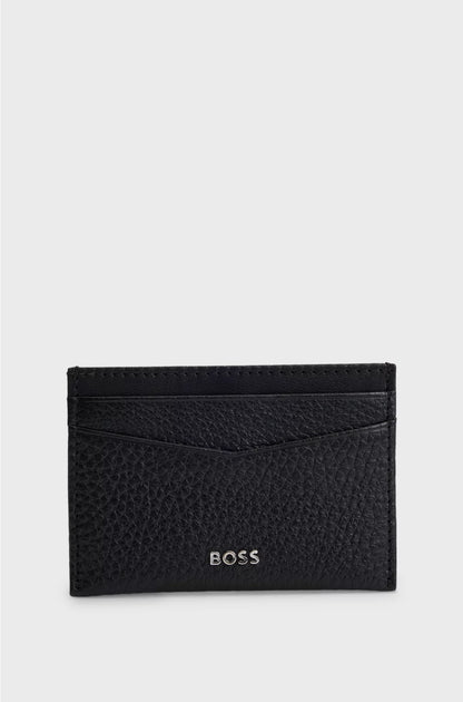 CARD HOLDER IN GRAINED LEATHER WITH METALLIC LOGO LETTERING