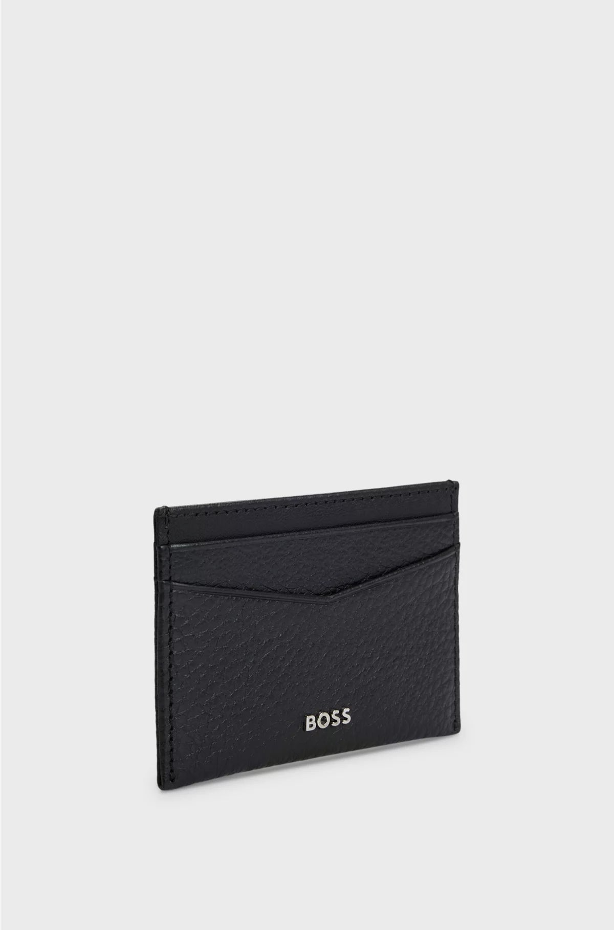CARD HOLDER IN GRAINED LEATHER WITH METALLIC LOGO LETTERING