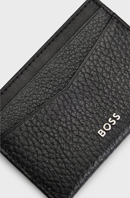 CARD HOLDER IN GRAINED LEATHER WITH METALLIC LOGO LETTERING