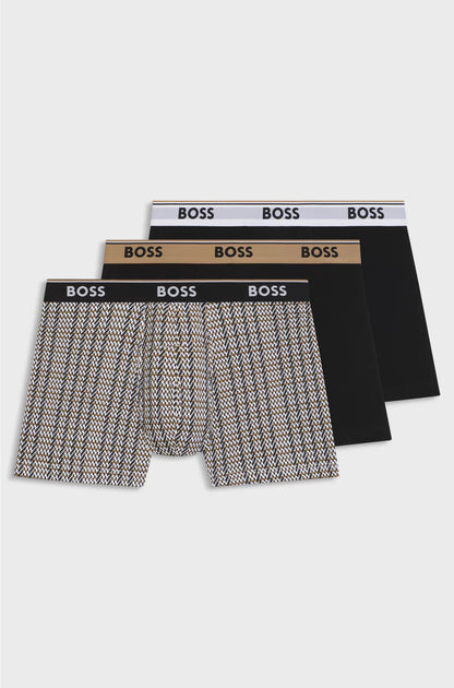 THREE-PACK OF STRETCH-COTTON BOXER BRIEFS WITH LOGOS