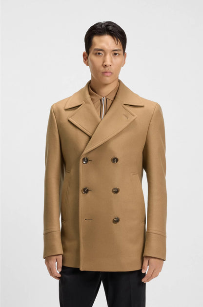 SLIM-FIT DOUBLE-BREASTED SHORT COAT IN A WOOL BLEND