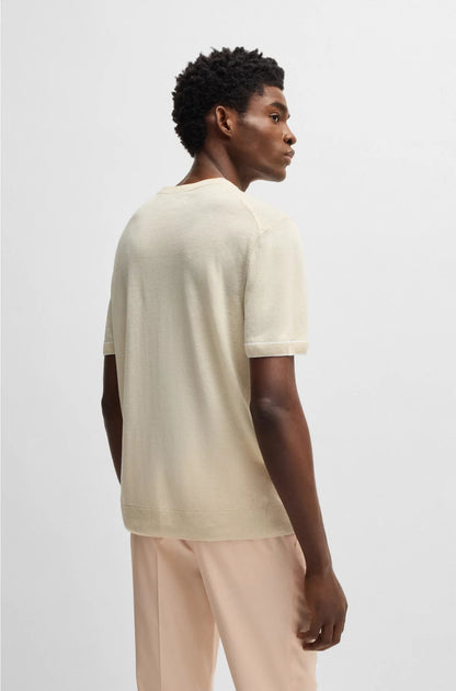 LINEN-BLEND KNIT SWEATSHIRT WITH TIPPING