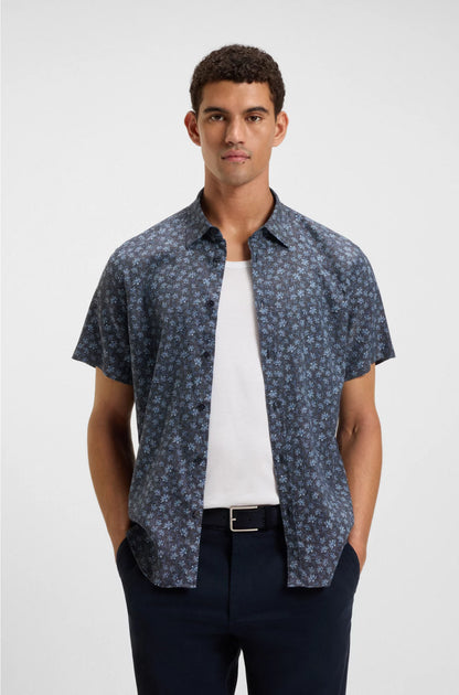 SLIM-FIT SHIRT IN FLORAL-PRINT STRETCH LINEN