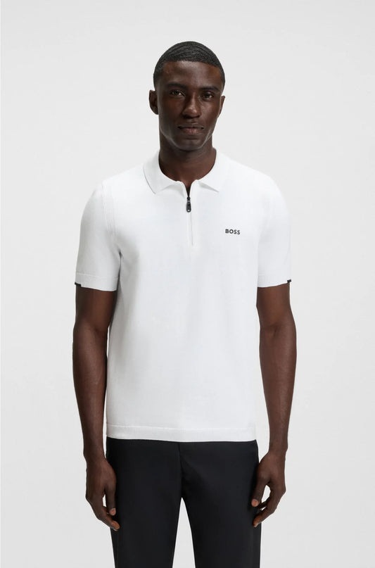 ZIP-NECK KNIT POLO SWEATER IN COTTON
