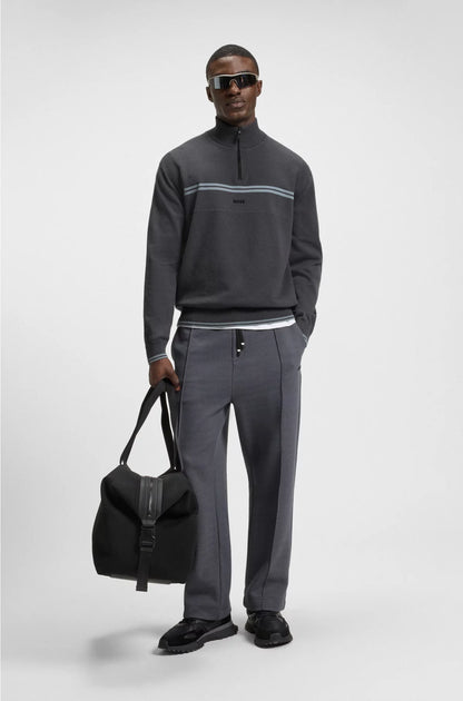 ZIP-NECK COTTON-BLEND SWEATER WITH STRIPE DETAILS