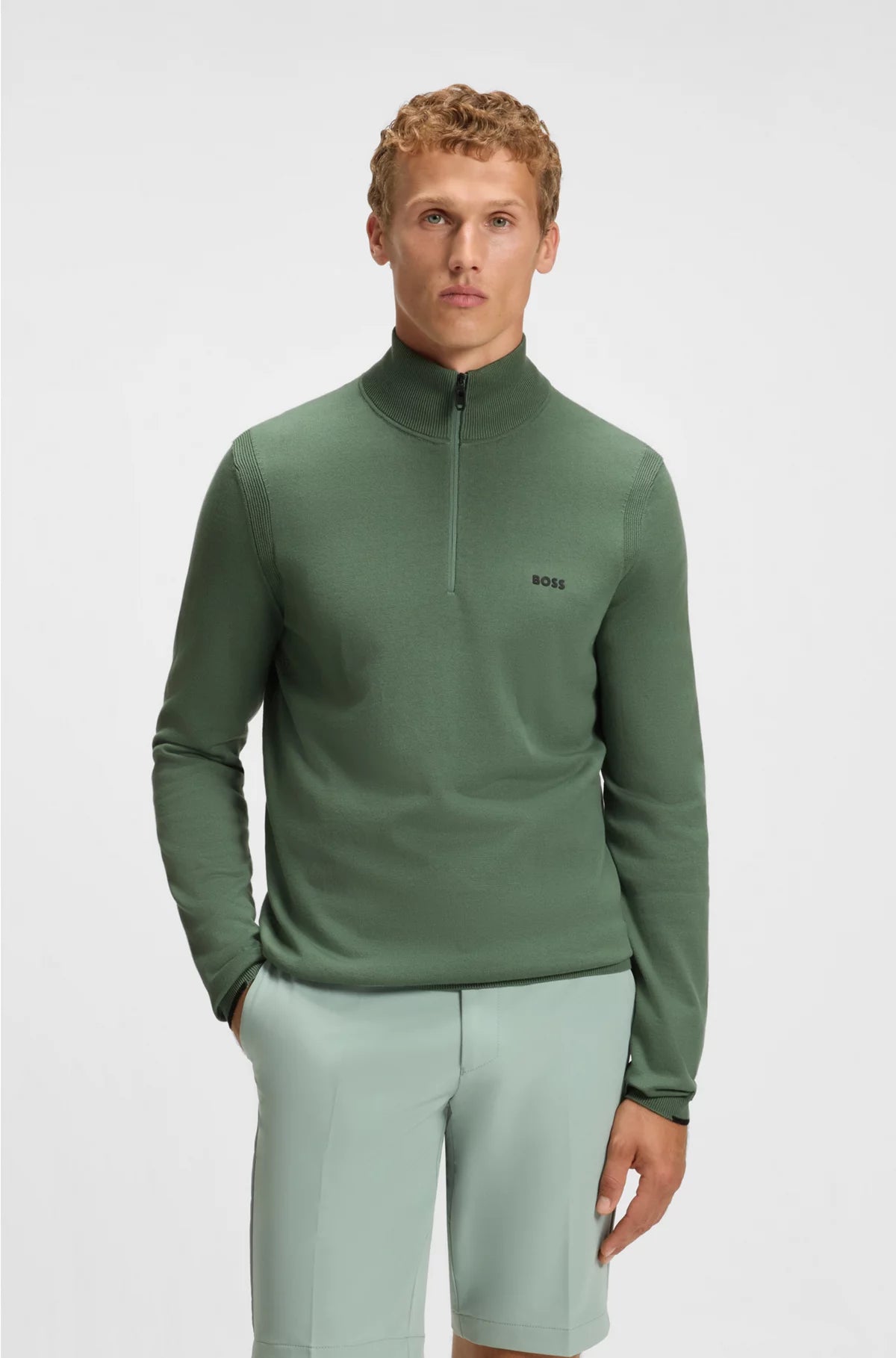 ZIP-NECK COTTON SWEATER WITH LOGO PRINT