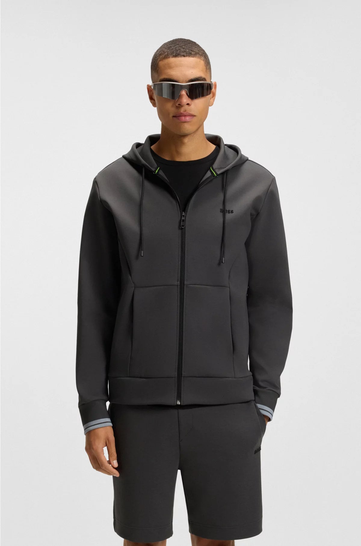 COTTON-BLEND ZIP-UP HOODIE WITH STRIPE DETAILS