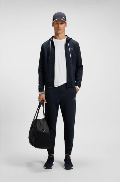 COTTON-BLEND ZIP-UP HOODIE WITH STRIPE DETAILS
