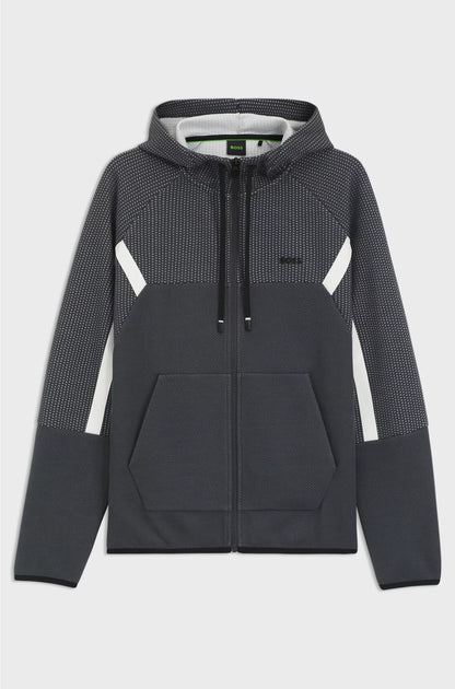 REGULAR-FIT ZIP-UP HOODIE IN QUILTED JACQUARD
