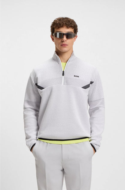 RELAXED-FIT ZIP-NECK SWEATSHIRT WITH QUILTED JACQUARD