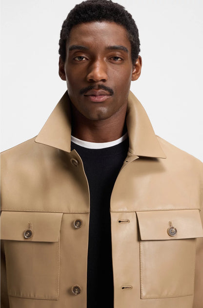 SHIRT-STYLE LEATHER JACKET WITH FLAP POCKETS