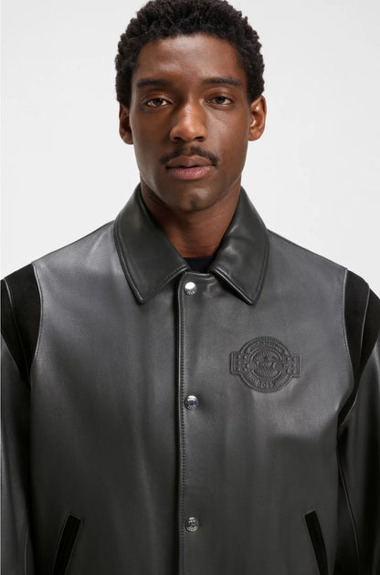 LEATHER JACKET WITH CONTRAST DETAILS