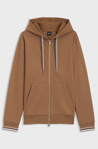 COTTON-BLEND ZIP-UP HOODIE WITH PATTERNED DRAWCORDS