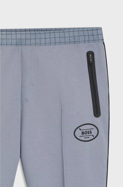 CHECK-PRINT TRACKSUIT BOTTOMS IN STRETCH PIQUE