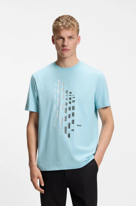 STRETCH-COTTON T-SHIRT WITH GEOMETRIC PRINT