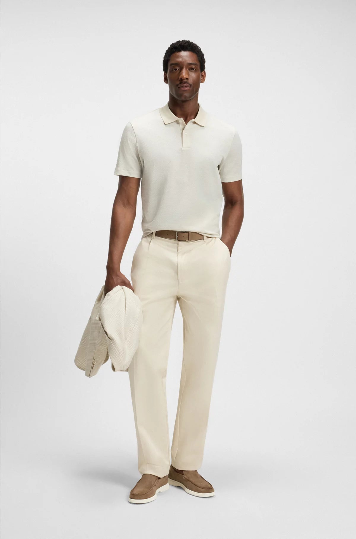 MERCERISED-COTTON POLO SHIRT WITH GEOMETRIC JACQUARD