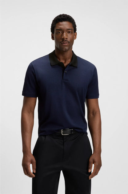 MERCERISED-COTTON POLO SHIRT WITH GEOMETRIC JACQUARD