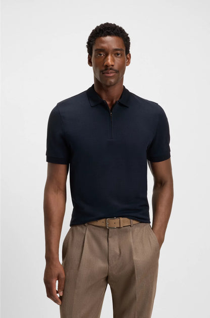 ZIP-NECK POLO SHIRT IN MERCERISED COTTON-SILK JACQUARD