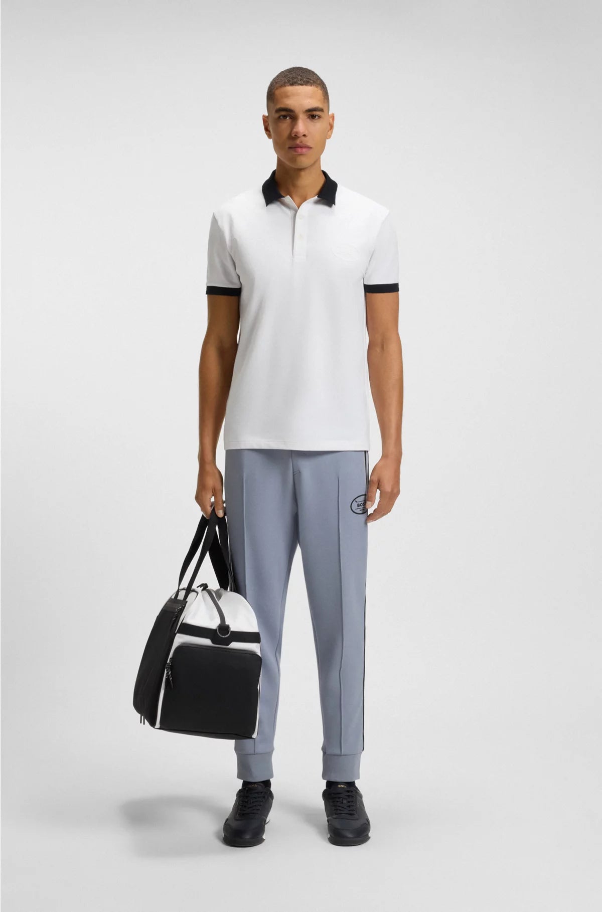 COTTON-BLEND POLO SHIRT IN MOISTURE-WICKING STRETCH PIQUE