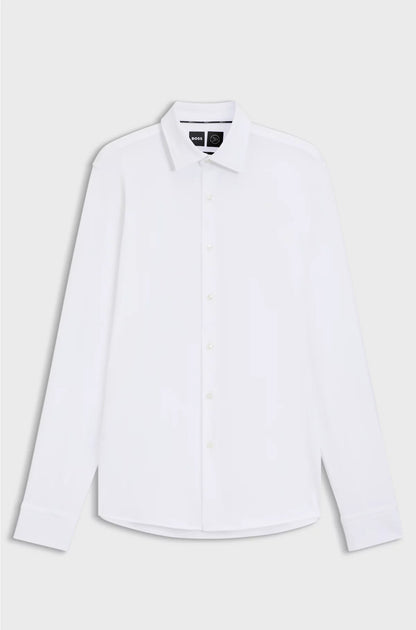 SLIM-FIT SHIRT IN STRUCTURED PERFORMANCE-STRETCH JERSEY