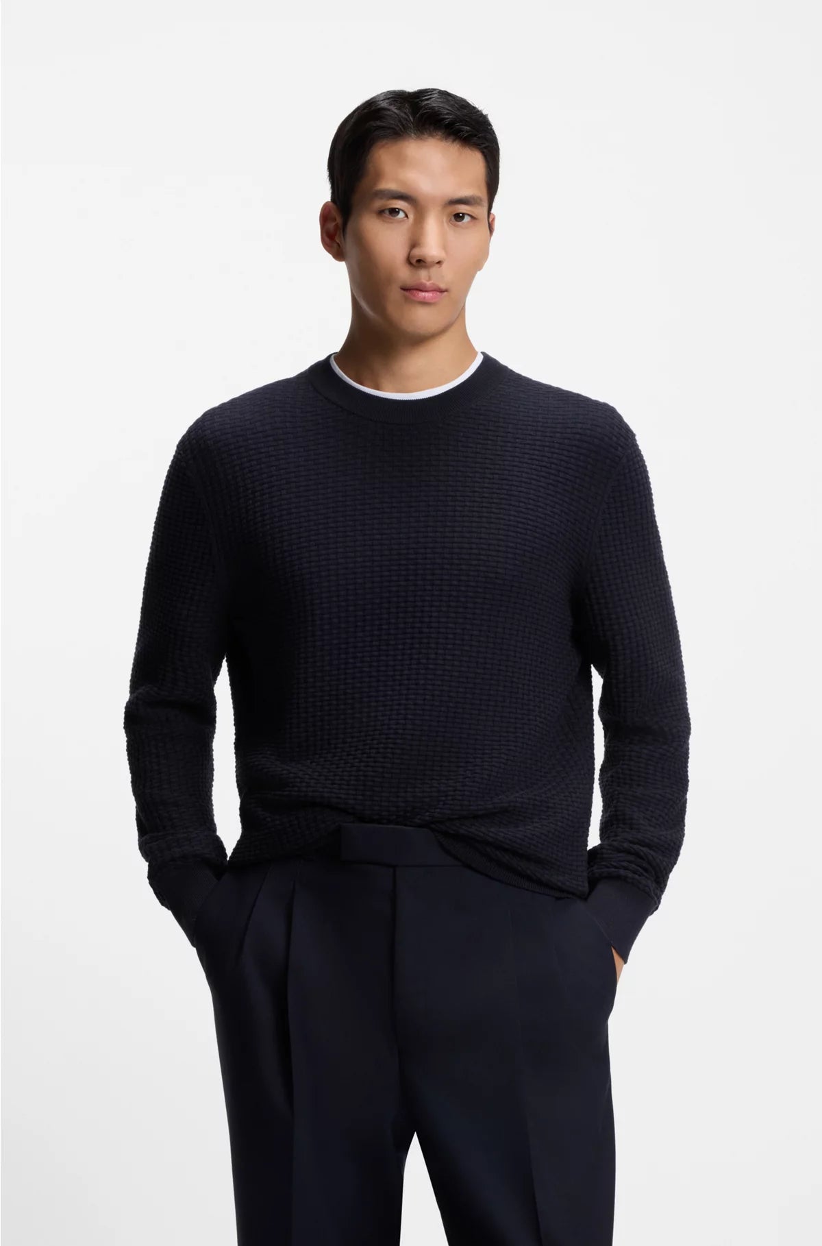 COTTON SWEATER WITH KNITTED STRUCTURE