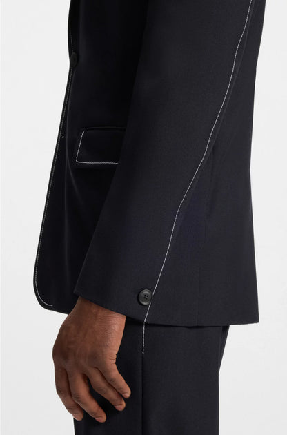 RELAXED-FIT JACKET IN VIRGIN WOOL WITH CONTRAST STITCHING