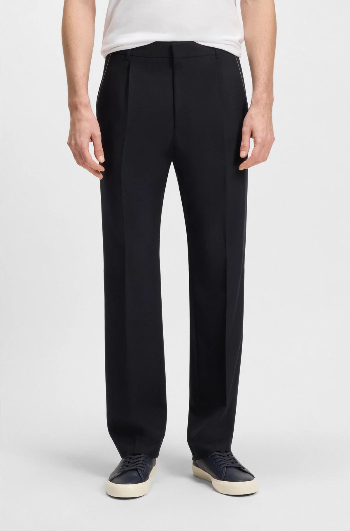 RELAXED-FIT TROUSERS IN MELANGE VIRGIN WOOL