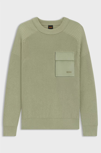 RIBBED-COTTON SWEATER WITH CONTRAST POCKET