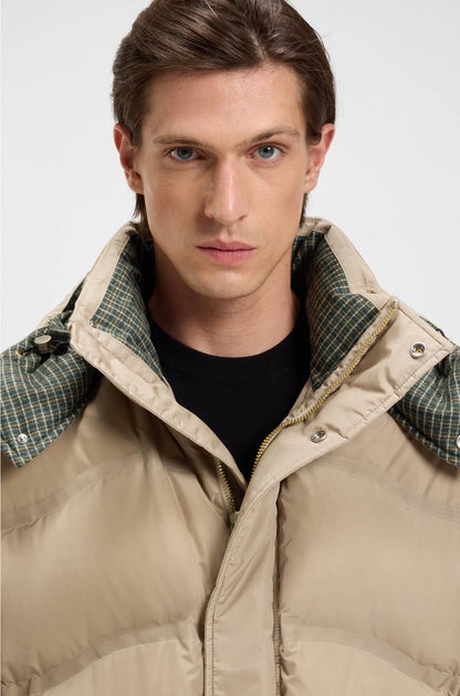 PUFFER JACKET WITH TWEED TRIMS