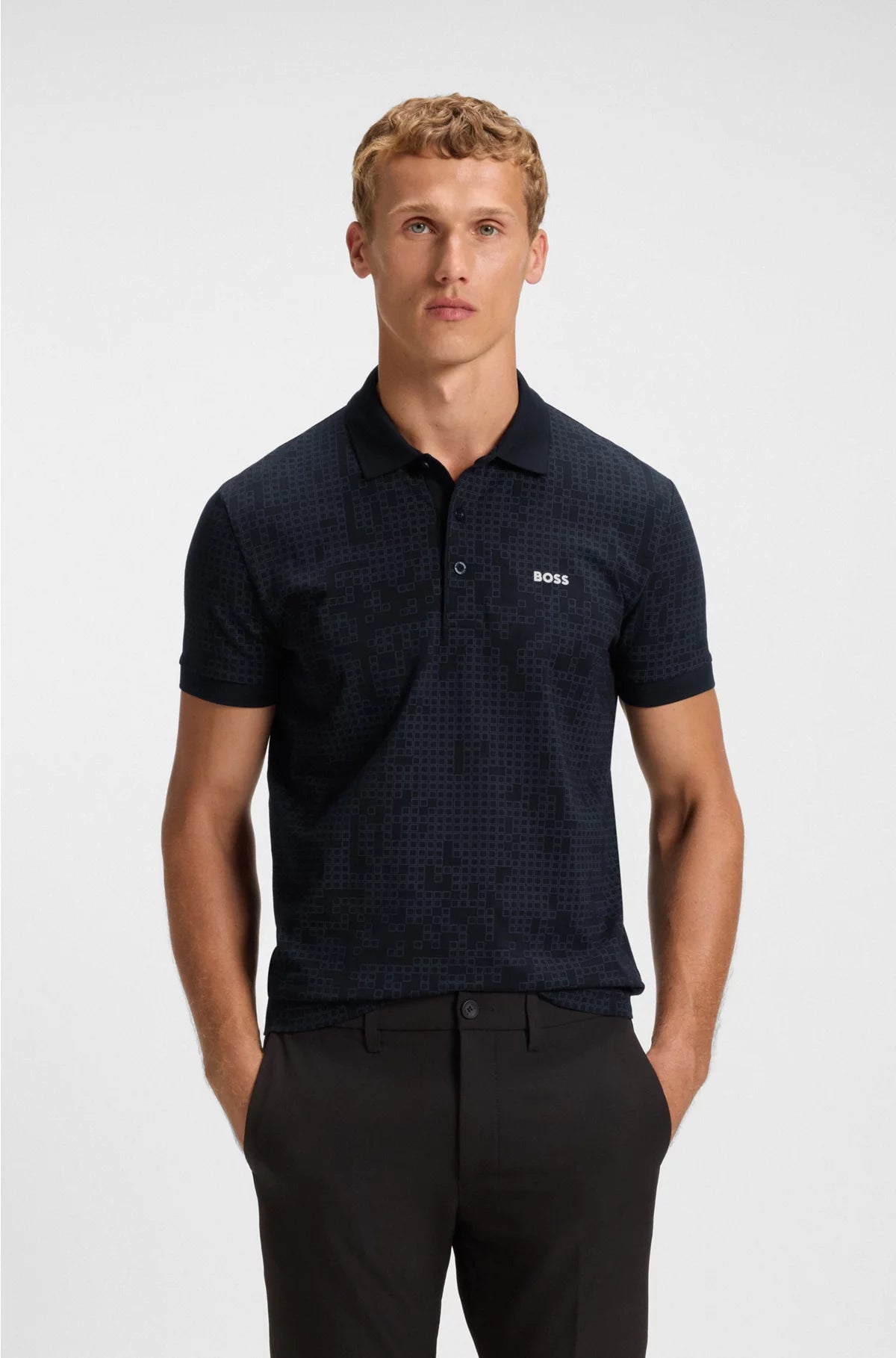 STRETCH-COTTON POLO SHIRT WITH ALL-OVER PRINT