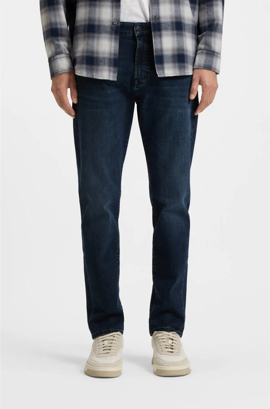 TAPERED-FIT JEANS IN DARK-BLUE SOFT-MOTION DENIM