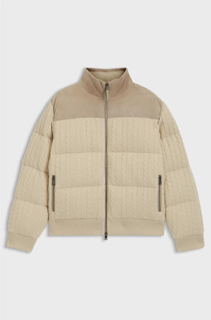 DOWN JACKET IN WOOL AND CASHMERE WITH SUEDE TRIMS