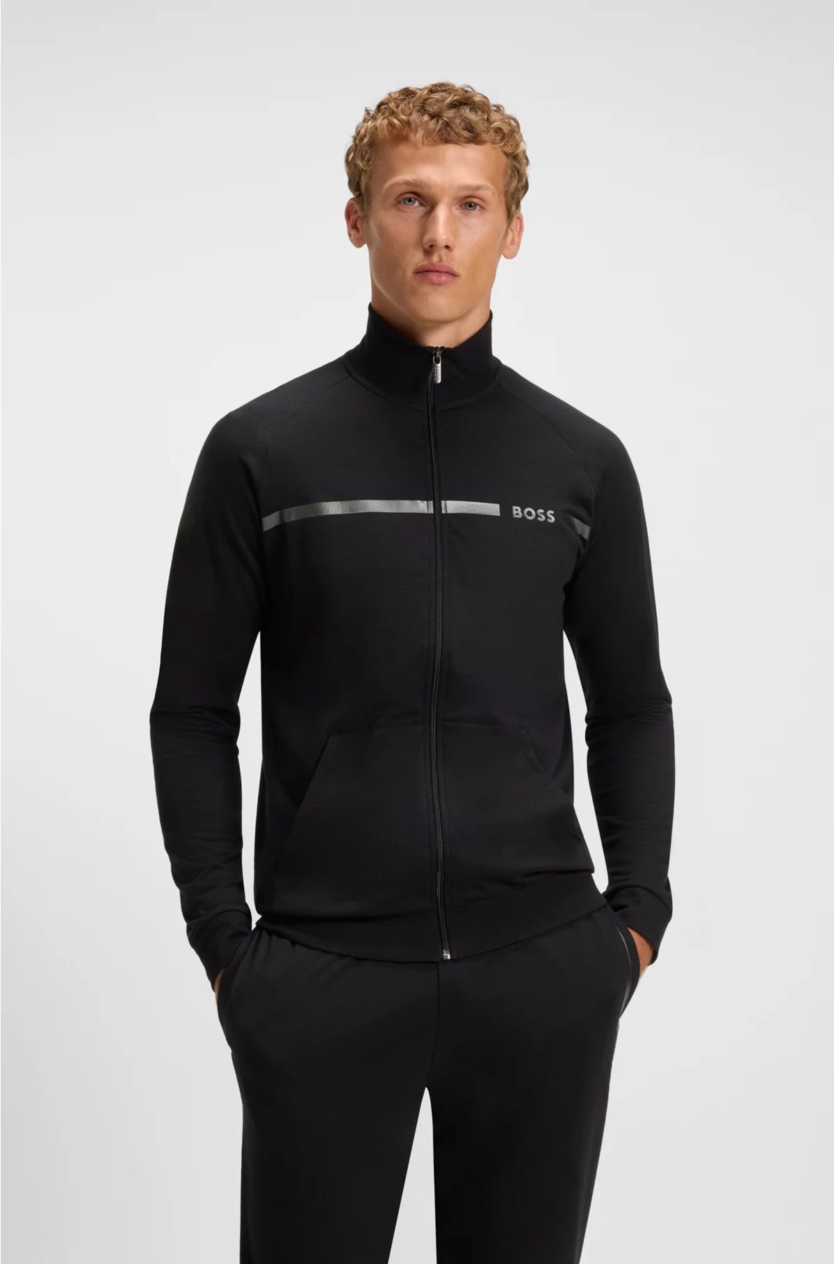 COTTON-TERRY JACKET WITH STRIPE AND LOGO