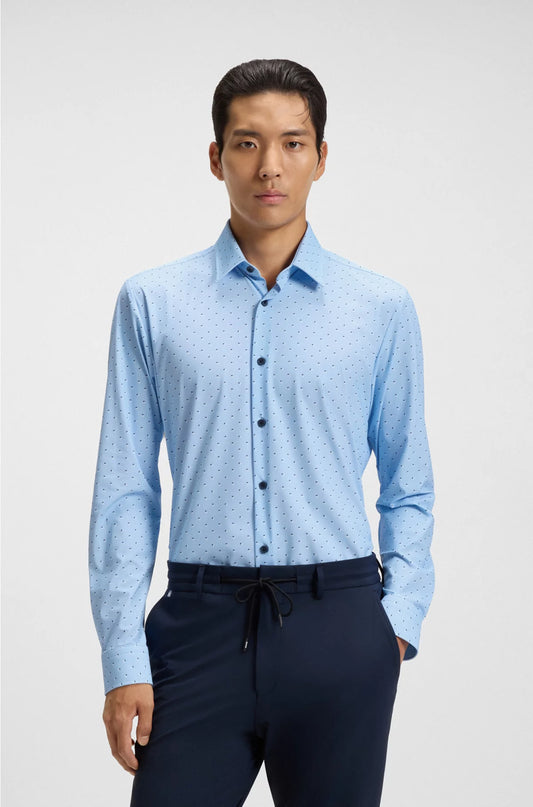 SLIM-FIT SHIRT IN PRINTED PERFORMANCE-STRETCH JERSEY