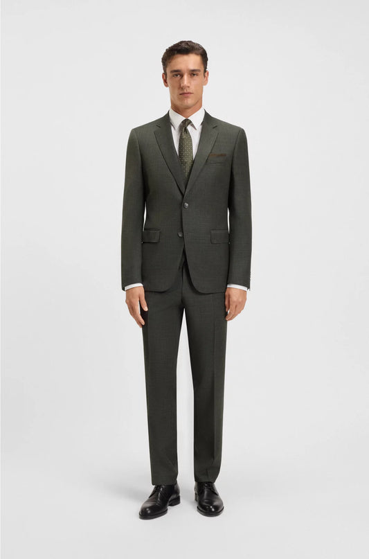 THREE-PIECE SLIM-FIT SUIT IN PATTERNED STRETCH WOOL