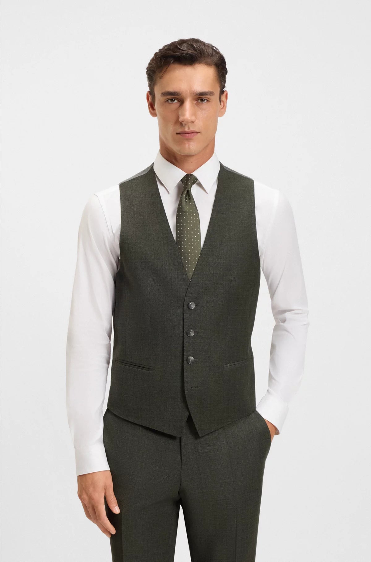 THREE-PIECE SLIM-FIT SUIT IN PATTERNED STRETCH WOOL