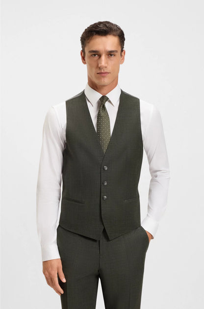 THREE-PIECE SLIM-FIT SUIT IN PATTERNED STRETCH WOOL