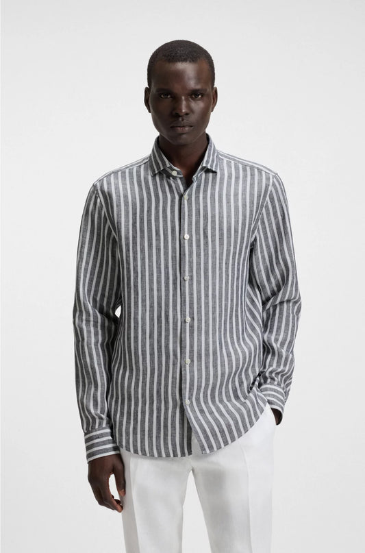 REGULAR-FIT SHIRT IN STRIPED LINEN CHAMBRAY