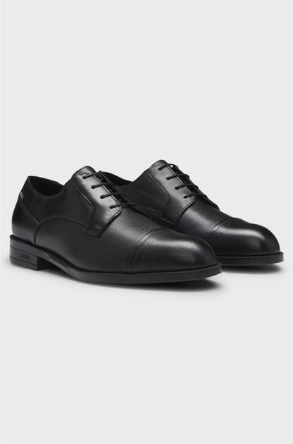 PRINTED-LEATHER DERBY SHOES WITH CAP TOE