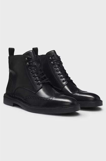 LEATHER HALF BOOTS WITH BROGUE DETAILS