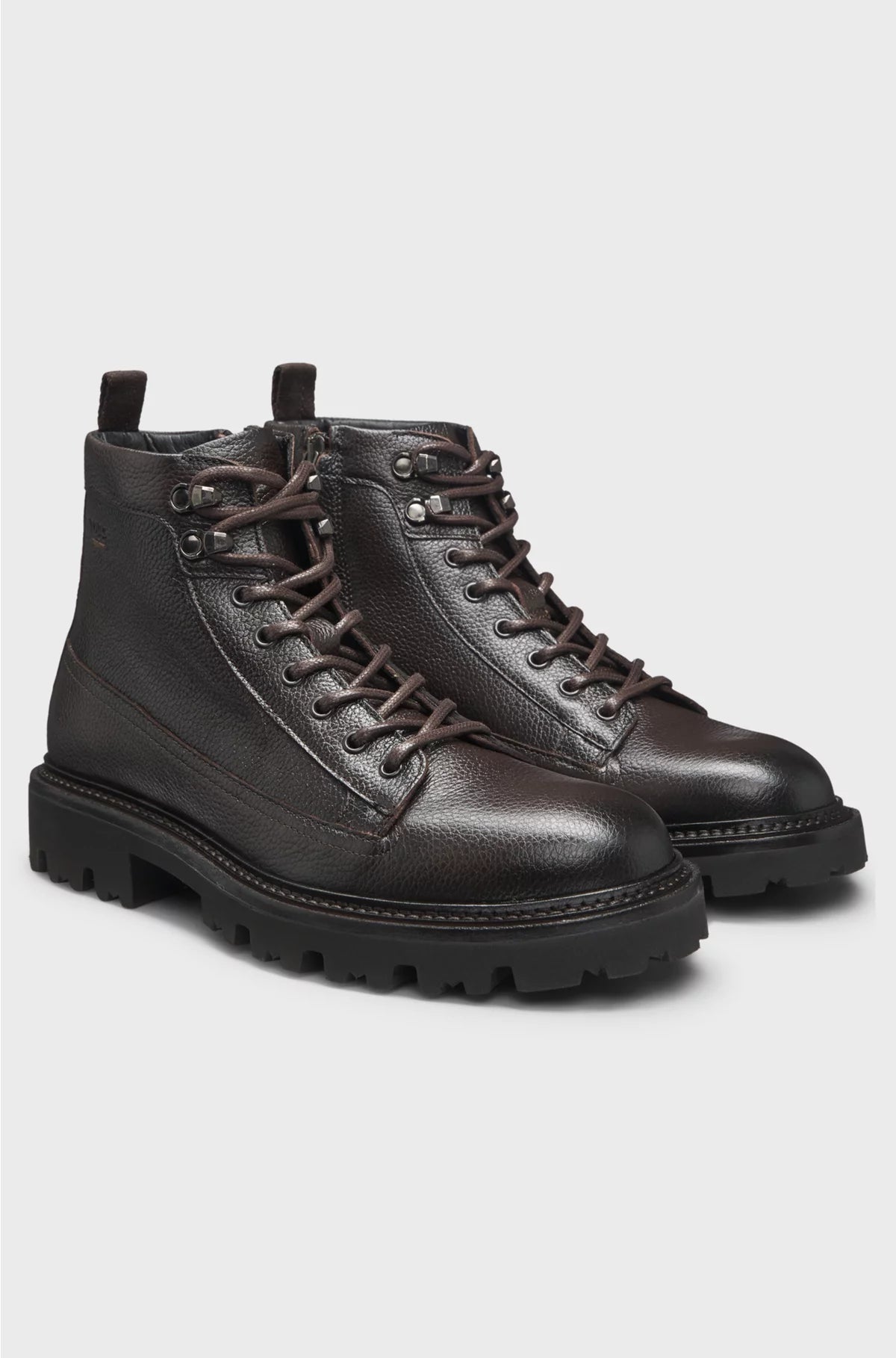GRAINED-LEATHER HALF BOOTS WITH HIKING-STYLE LACES