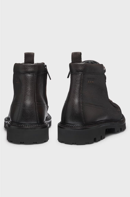 GRAINED-LEATHER HALF BOOTS WITH HIKING-STYLE LACES