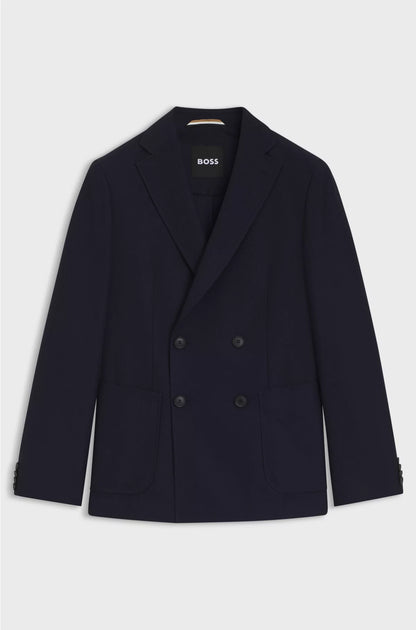 DOUBLE-BREASTED BLAZER IN COTTON AND VIRGIN-WOOL SEERSUCKER