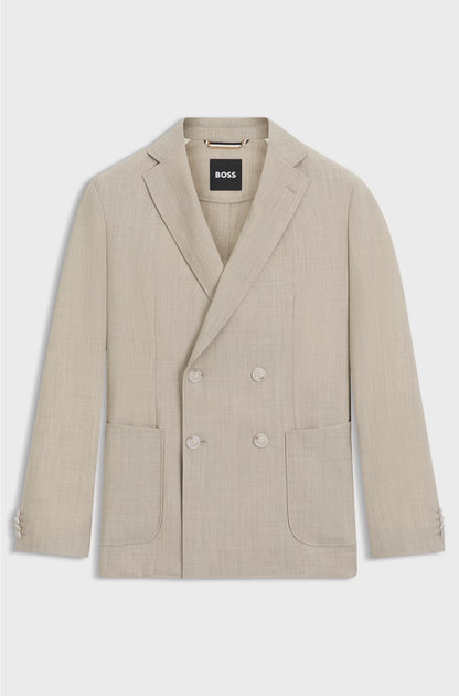 DOUBLE-BREASTED BLAZER INMICRO-PATTERNED VIRGIN WOOL