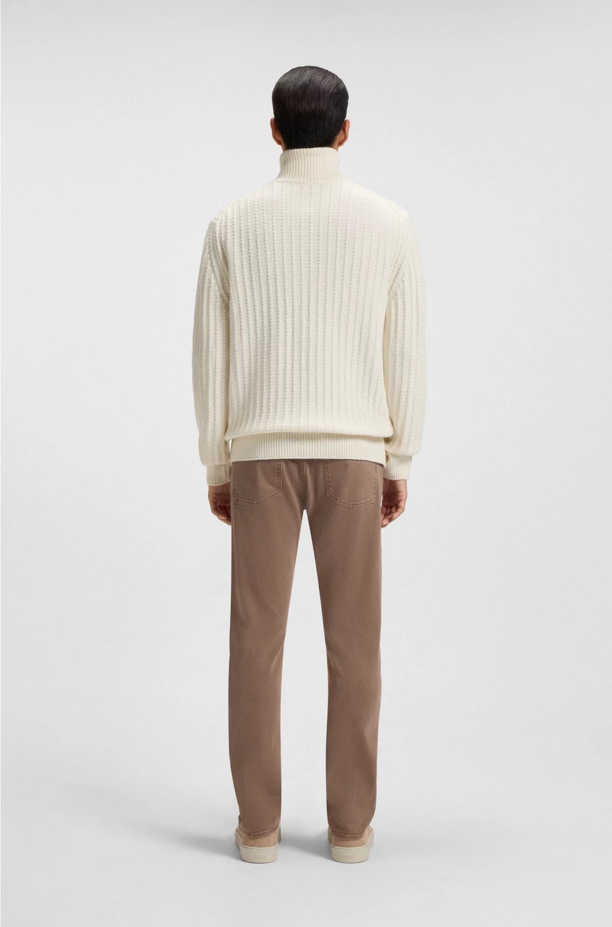 ZIP-UP SWEATER IN CABLE-RIB WOOL AND CASHMERE