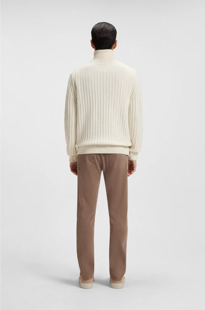 ZIP-UP SWEATER IN CABLE-RIB WOOL AND CASHMERE
