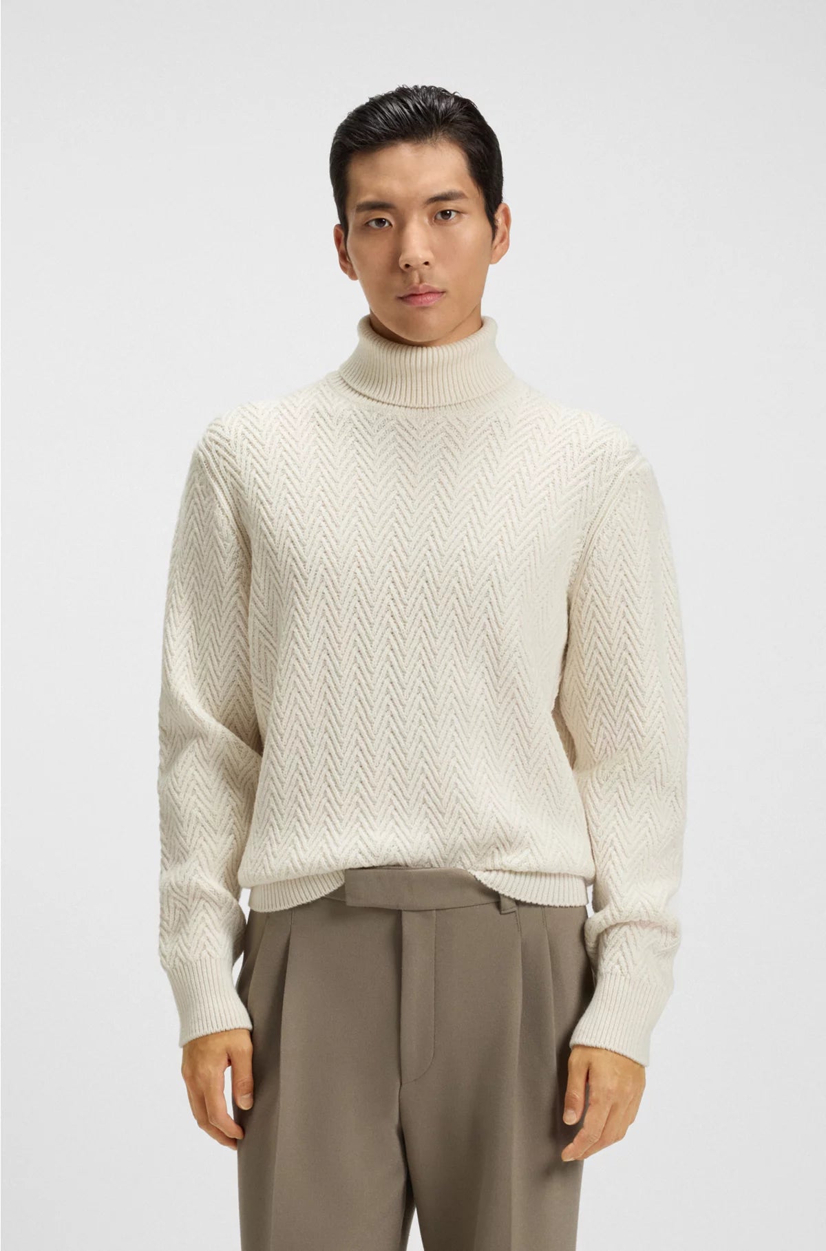 REGULAR FIT ROLLNECK SWEATER IN HERRINGBONE VIRGIN WOOL